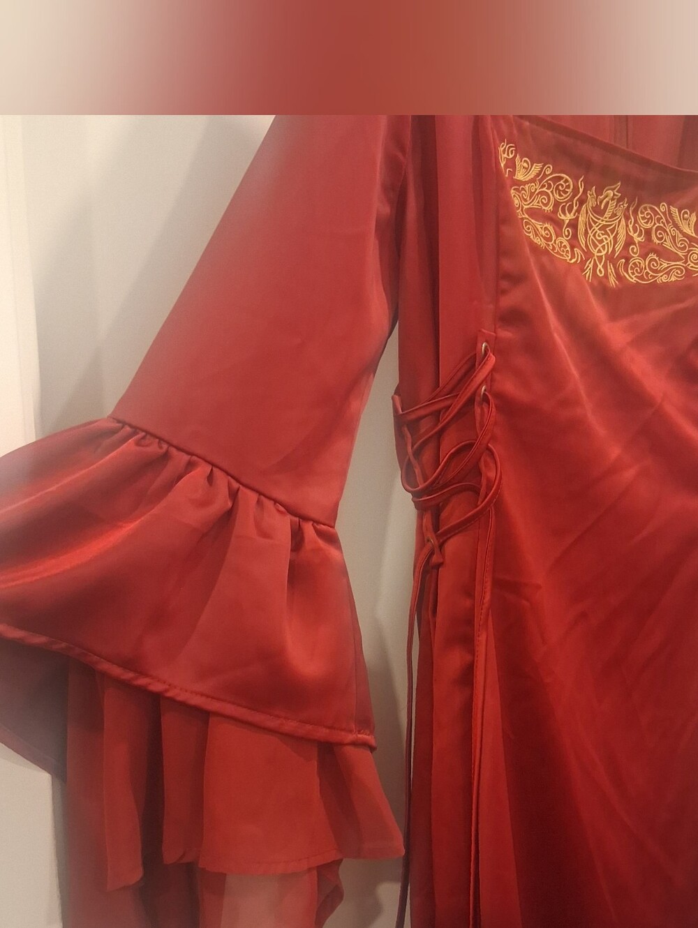 House Of Dragon Satin Dress with Bell Sleeves